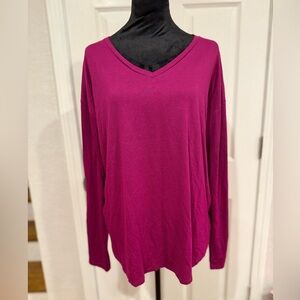 Faded Glory Long Sleeve V-Neck Top - Berry Bright, XL (16-18)